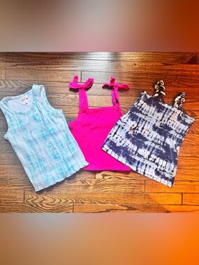 Girls 3-Pack Tank Tops — Hot Pink, Light Blue Tie Dye & Navy Tie-Dye